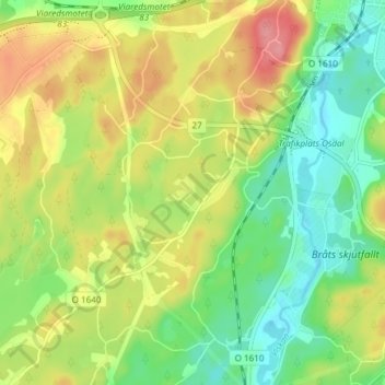 Topografisk karta Funningen, höjd, relief