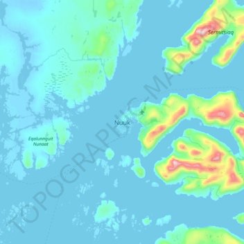Topografisk karta Nuuk, höjd, relief