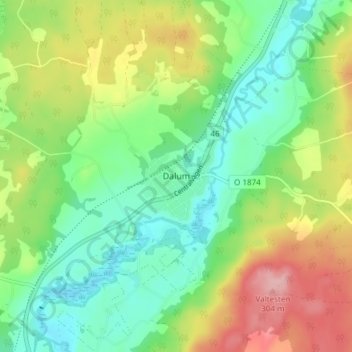 Topografisk karta Dalum, höjd, relief
