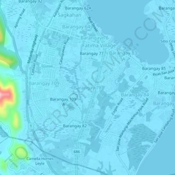 Topografisk karta Barangay 78, höjd, relief
