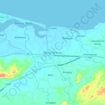 Topografisk karta Santa Teresita, höjd, relief