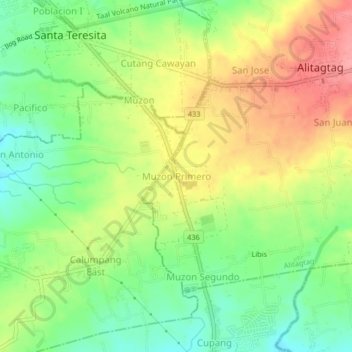 Topografisk karta Muzon Primero, höjd, relief
