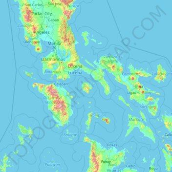 Topografisk karta Marinduque, höjd, relief