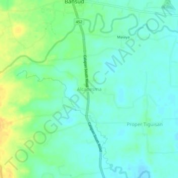 Topografisk karta Alcadesma, höjd, relief