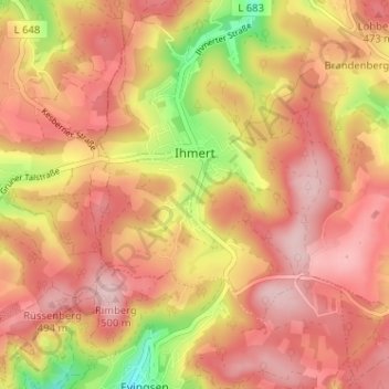 Topografisk karta Tütebelle, höjd, relief