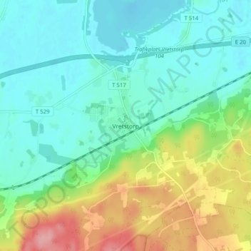 Topografisk karta Vretstorp, höjd, relief