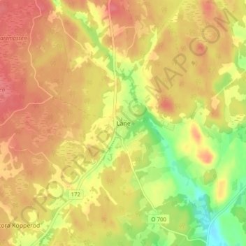Topografisk karta Lane, höjd, relief