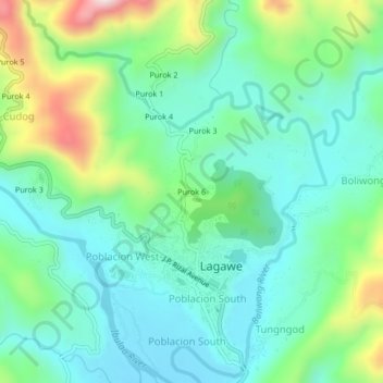 Topografisk karta Purok 6, höjd, relief