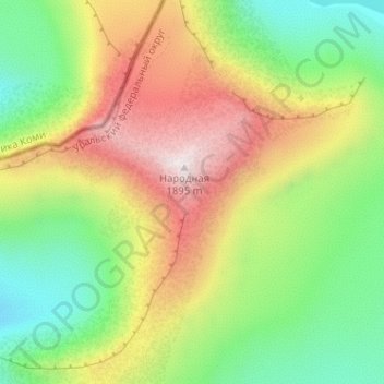 Topografisk karta Uralbergen, höjd, relief