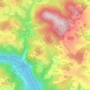 Topografisk karta Gloxwald Siedlung, höjd, relief