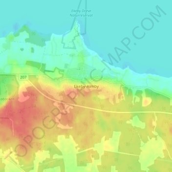 Topografisk karta Ekeby-Almby, höjd, relief