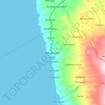 Topografisk karta Binuangan, höjd, relief
