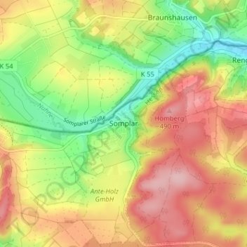 Topografisk karta Somplar, höjd, relief