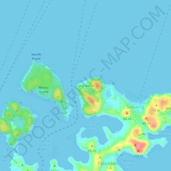 Topografisk karta Coco Beach, höjd, relief