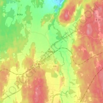 Topografisk karta Hova, höjd, relief