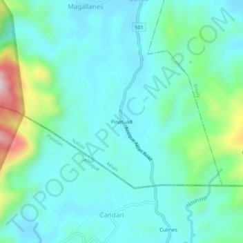 Topografisk karta Pinatuad, höjd, relief