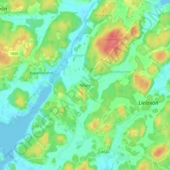 Topografisk karta Nilsby, höjd, relief