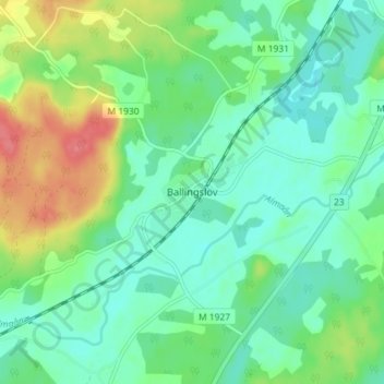 Topografisk karta Ballingslöv, höjd, relief