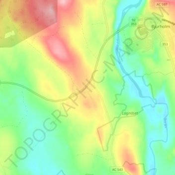 Topografisk karta Högås, höjd, relief