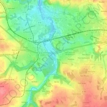Topografisk karta Roudedou, höjd, relief