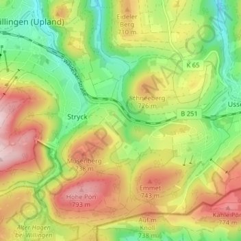 Topografisk karta Wakenfeld, höjd, relief