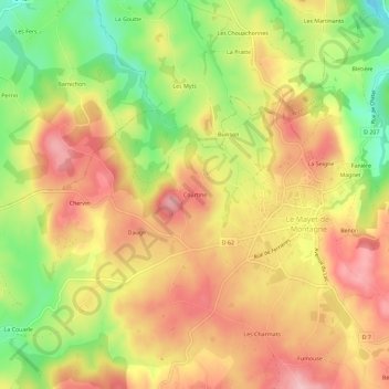 Topografisk karta Courtine, höjd, relief
