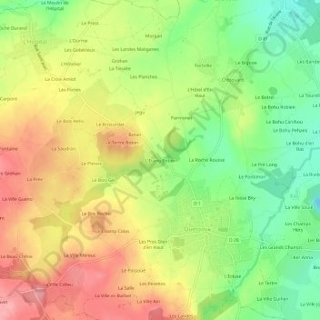 Topografisk karta L'Etang Botier, höjd, relief