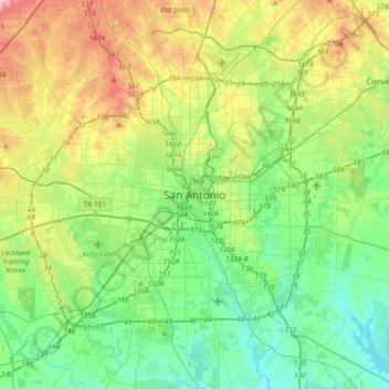Topografisk karta San Antonio, höjd, relief