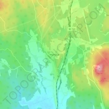Topografisk karta Horndal, höjd, relief