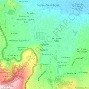 Topografisk karta Tepeyecac, höjd, relief