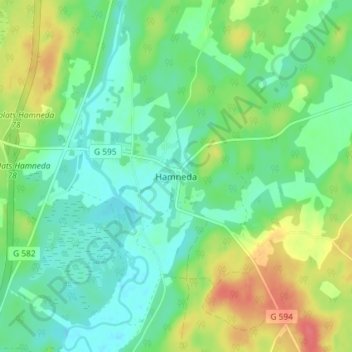 Topografisk karta Hamneda, höjd, relief