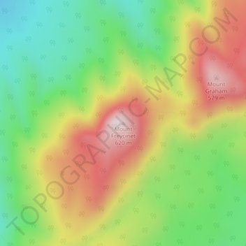 Topografisk karta Mount Freycinet, höjd, relief