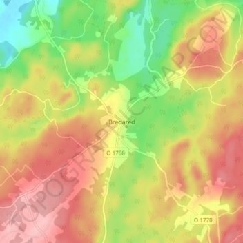 Topografisk karta Bredared, höjd, relief