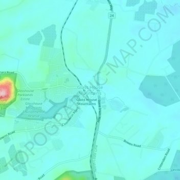 Topografisk karta Glass House Mountains, höjd, relief