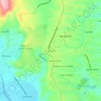 Topografisk karta Indangan, höjd, relief