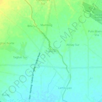 Topografisk karta Tuburan, höjd, relief