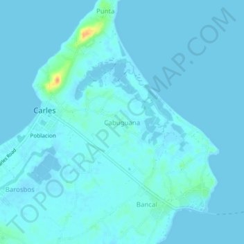 Topografisk karta Cabuguana, höjd, relief