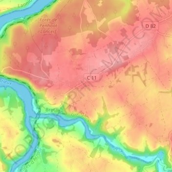 Topografisk karta Penhoat, höjd, relief