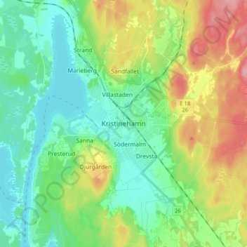 Topografisk karta Kristinehamn, höjd, relief