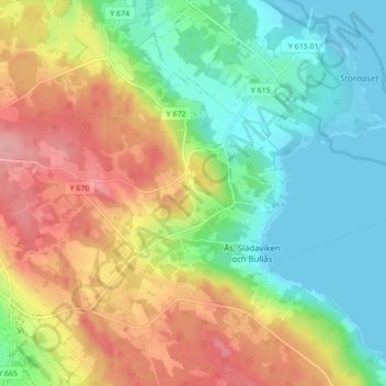 Topografisk karta Släda, höjd, relief