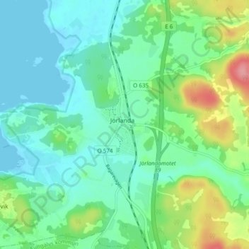 Topografisk karta Jörlanda, höjd, relief