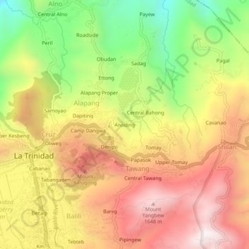 Topografisk karta Anoding, höjd, relief