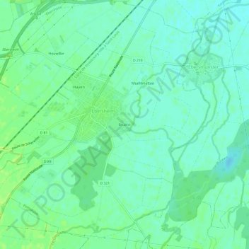 Topografisk karta Bruehli, höjd, relief