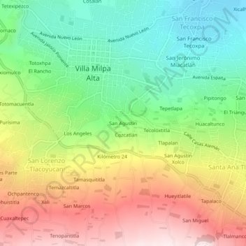 Topografisk karta San Agustín, höjd, relief