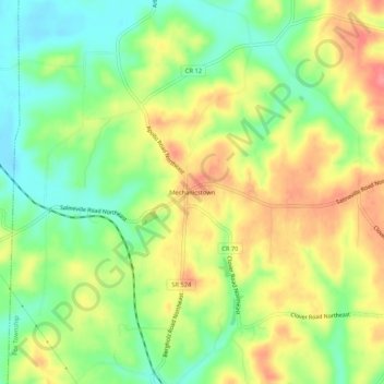 Topografisk karta Mechanicstown, höjd, relief
