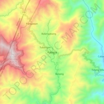 Topografisk karta Kayapa, höjd, relief