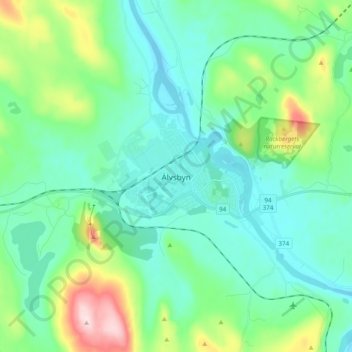 Topografisk karta Älvsbyn, höjd, relief