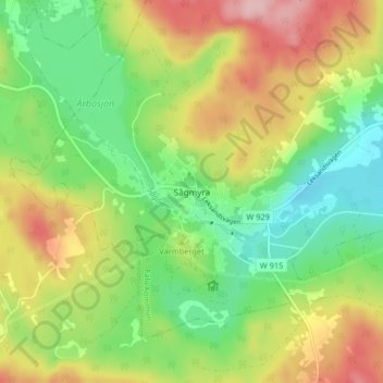 Topografisk karta Sågmyra, höjd, relief