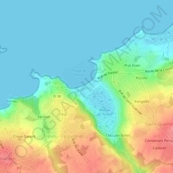 Topografisk karta Trestel, höjd, relief