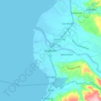 Topografisk karta Tagoloan, höjd, relief